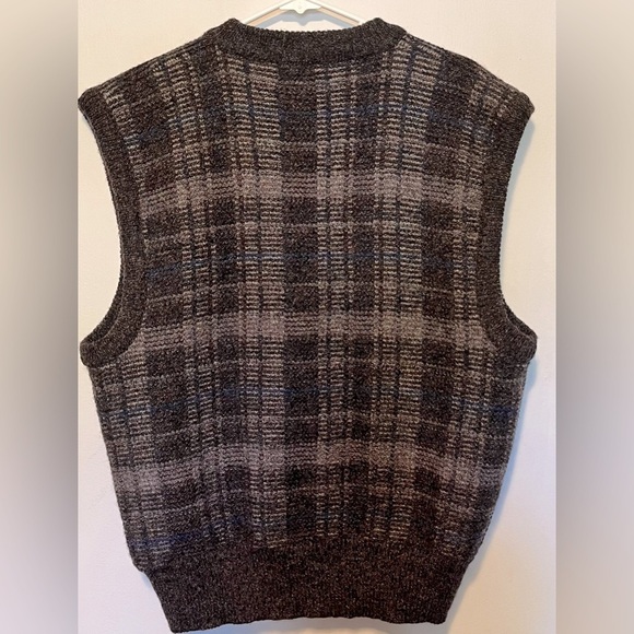 Vintage Henry Grethel Shetland Wool Brown/Grey Vest with Blue Stripe Men Size L - Picture 2 of 6